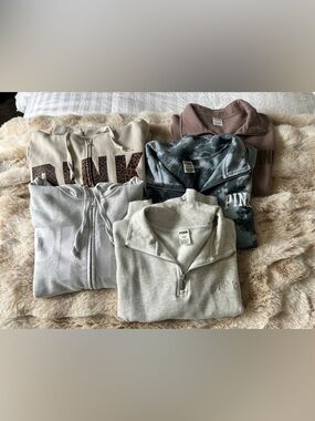 5 PINK Victoria Secret Quarter-Zip & full-zip sweatshirt bundle
